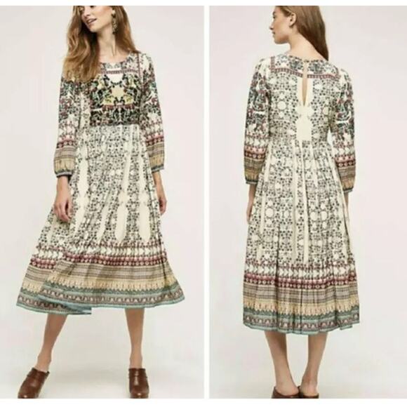 Anthropologie Dresses & Skirts - Anthropologie Bhanuni Jyoti Fair Fields Beaded Maxi Dress Sz 4 Floral Boho